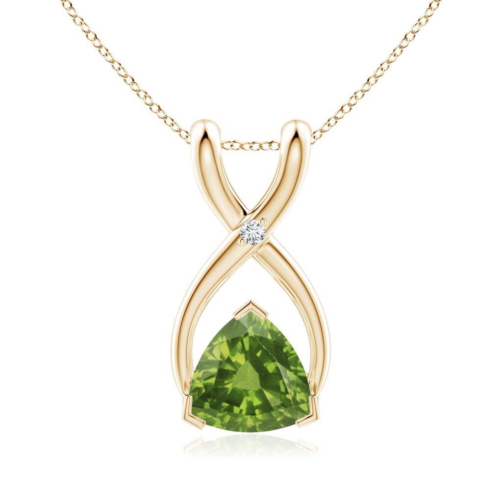 5mm AAAA Trillion Peridot Wishbone Pendant with Diamond in Yellow Gold