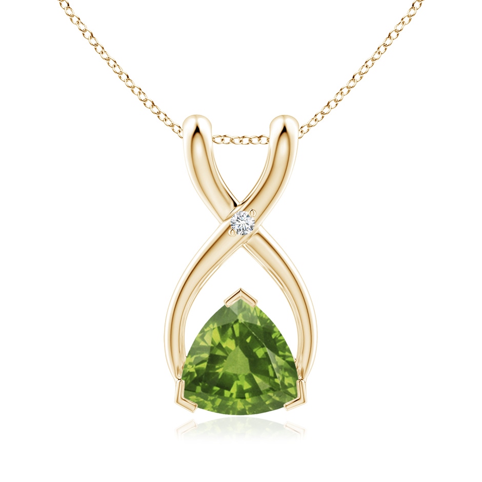 5mm AAAA Trillion Peridot Wishbone Pendant with Diamond in Yellow Gold 