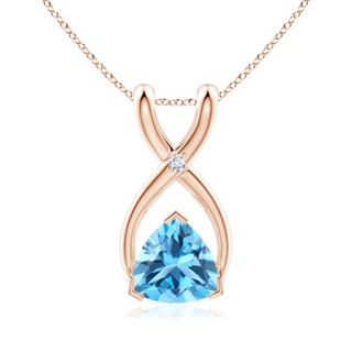 5mm AAA Trillion Swiss Blue Topaz Wishbone Pendant with Diamond in Rose Gold