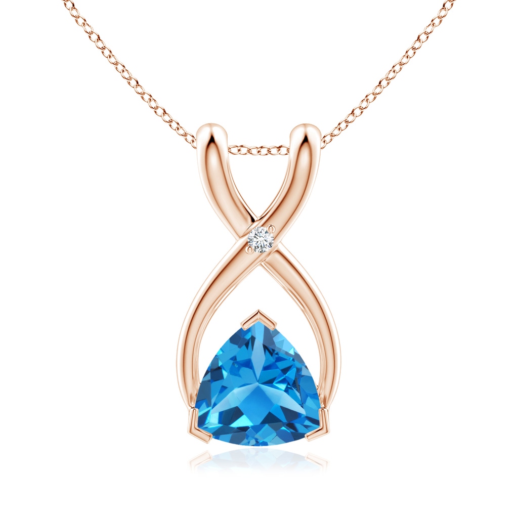 5mm AAAA Trillion Swiss Blue Topaz Wishbone Pendant with Diamond in Rose Gold