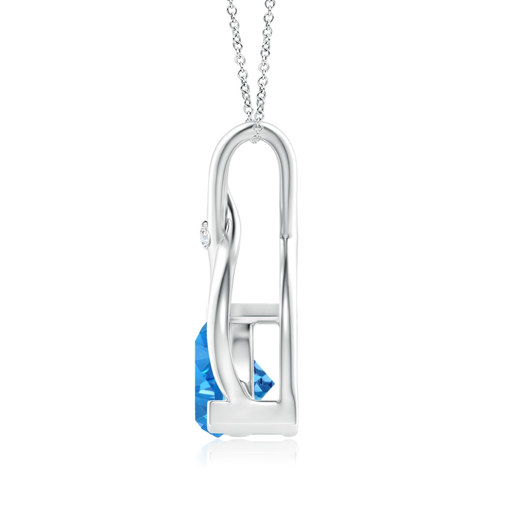 5mm AAAA Trillion Swiss Blue Topaz Wishbone Pendant with Diamond in White Gold Product Image