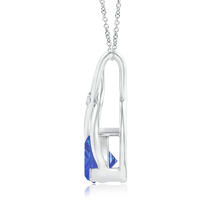 5mm AA Trillion Tanzanite Wishbone Pendant with Diamond in S999 Silver product image