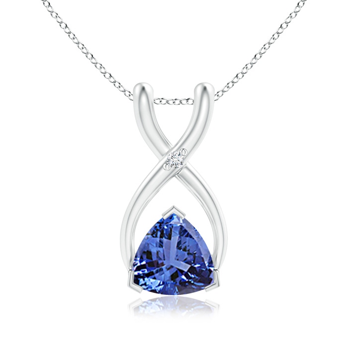 5mm AA Trillion Tanzanite Wishbone Pendant with Diamond in White Gold 