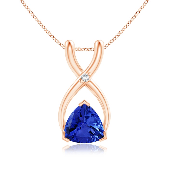 5mm AAA Trillion Tanzanite Wishbone Pendant with Diamond in Rose Gold 