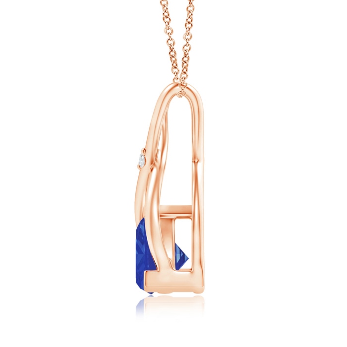 5mm AAA Trillion Tanzanite Wishbone Pendant with Diamond in Rose Gold product image