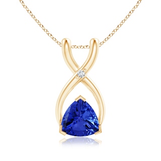 5mm AAA Trillion Tanzanite Wishbone Pendant with Diamond in Yellow Gold