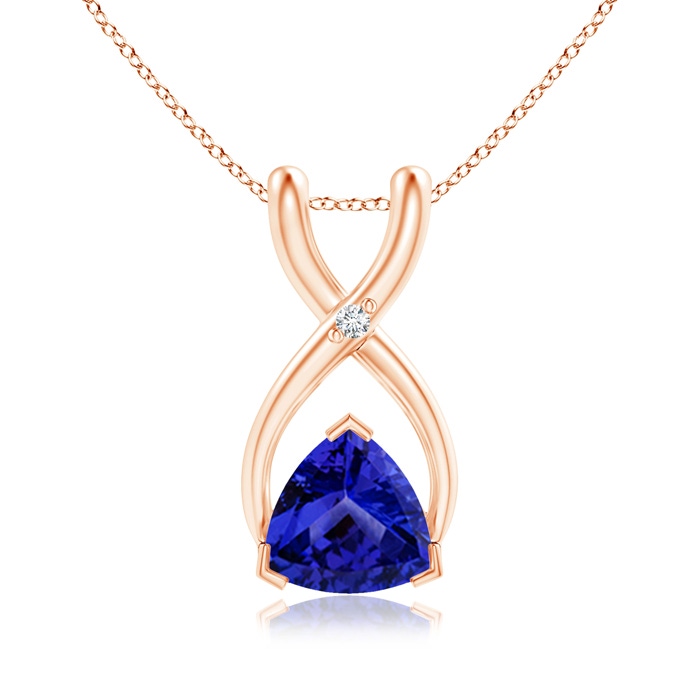 5mm AAAA Trillion Tanzanite Wishbone Pendant with Diamond in Rose Gold