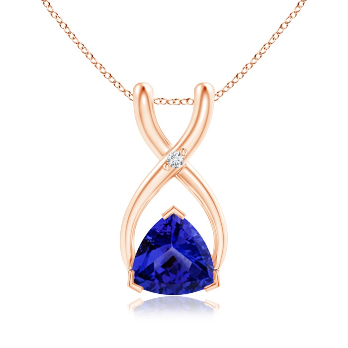 5mm AAAA Trillion Tanzanite Wishbone Pendant with Diamond in Rose Gold 