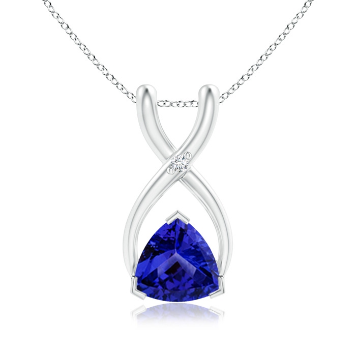 5mm AAAA Trillion Tanzanite Wishbone Pendant with Diamond in White Gold 