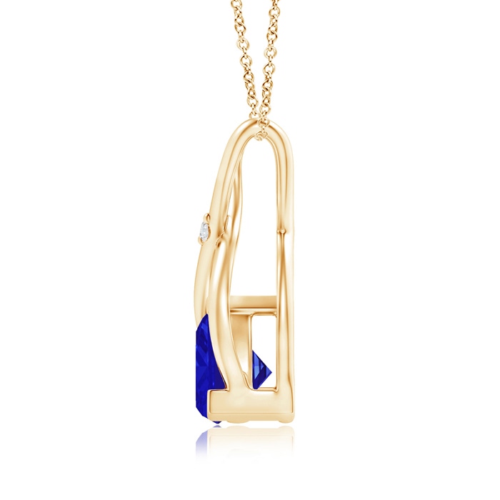 5mm AAAA Trillion Tanzanite Wishbone Pendant with Diamond in Yellow Gold product image