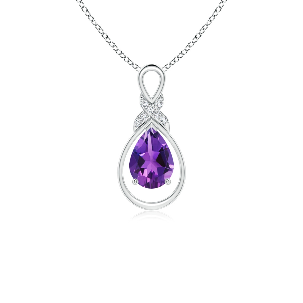 7x5mm AAAA Amethyst Infinity Pendant with Diamond 'X' Motif in S999 Silver