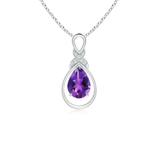 7x5mm AAAA Amethyst Infinity Pendant with Diamond 'X' Motif in White Gold