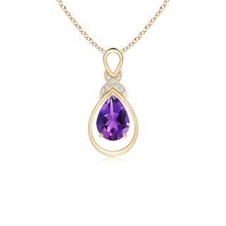 7x5mm AAAA Amethyst Infinity Pendant with Diamond 'X' Motif in Yellow Gold