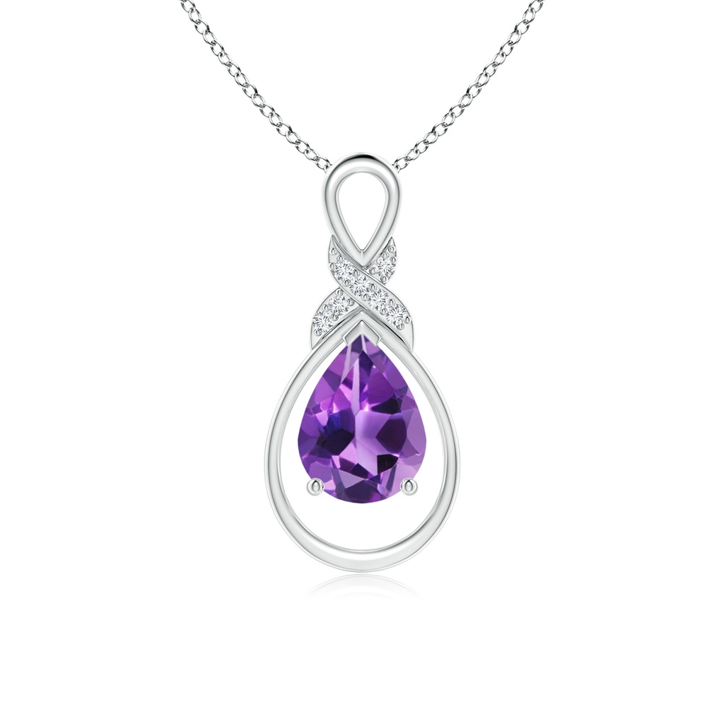 8x6mm AAA Amethyst Infinity Pendant with Diamond 'X' Motif in White Gold