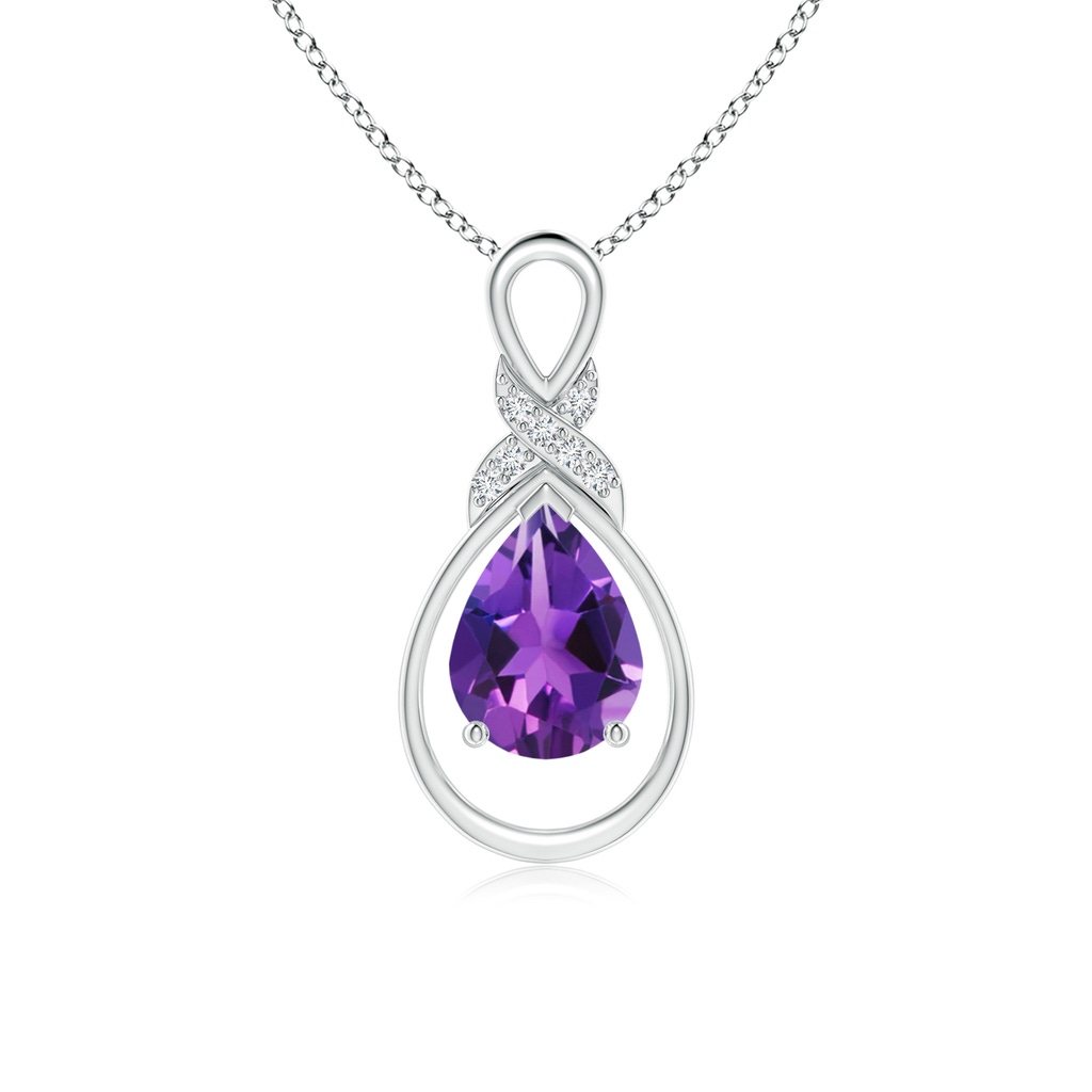 8x6mm AAAA Amethyst Infinity Pendant with Diamond 'X' Motif in White Gold