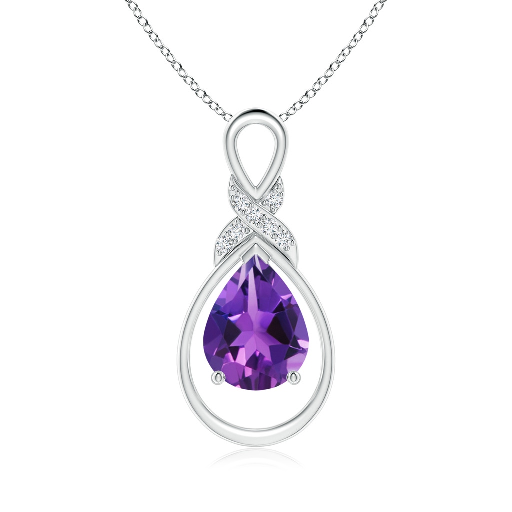 9x7mm AAAA Amethyst Infinity Pendant with Diamond 'X' Motif in White Gold
