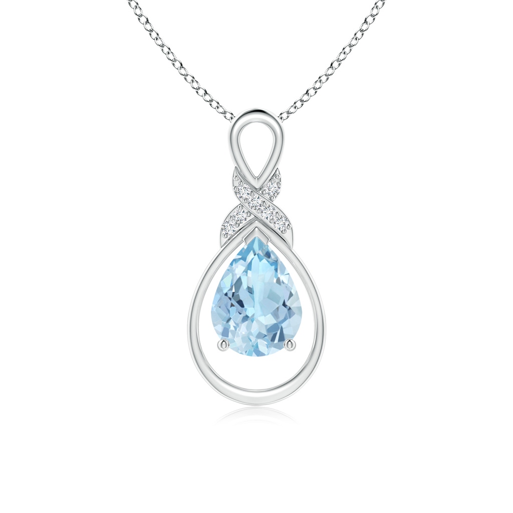 8x6mm AAA Aquamarine Infinity Pendant with Diamond 'X' Motif in White Gold