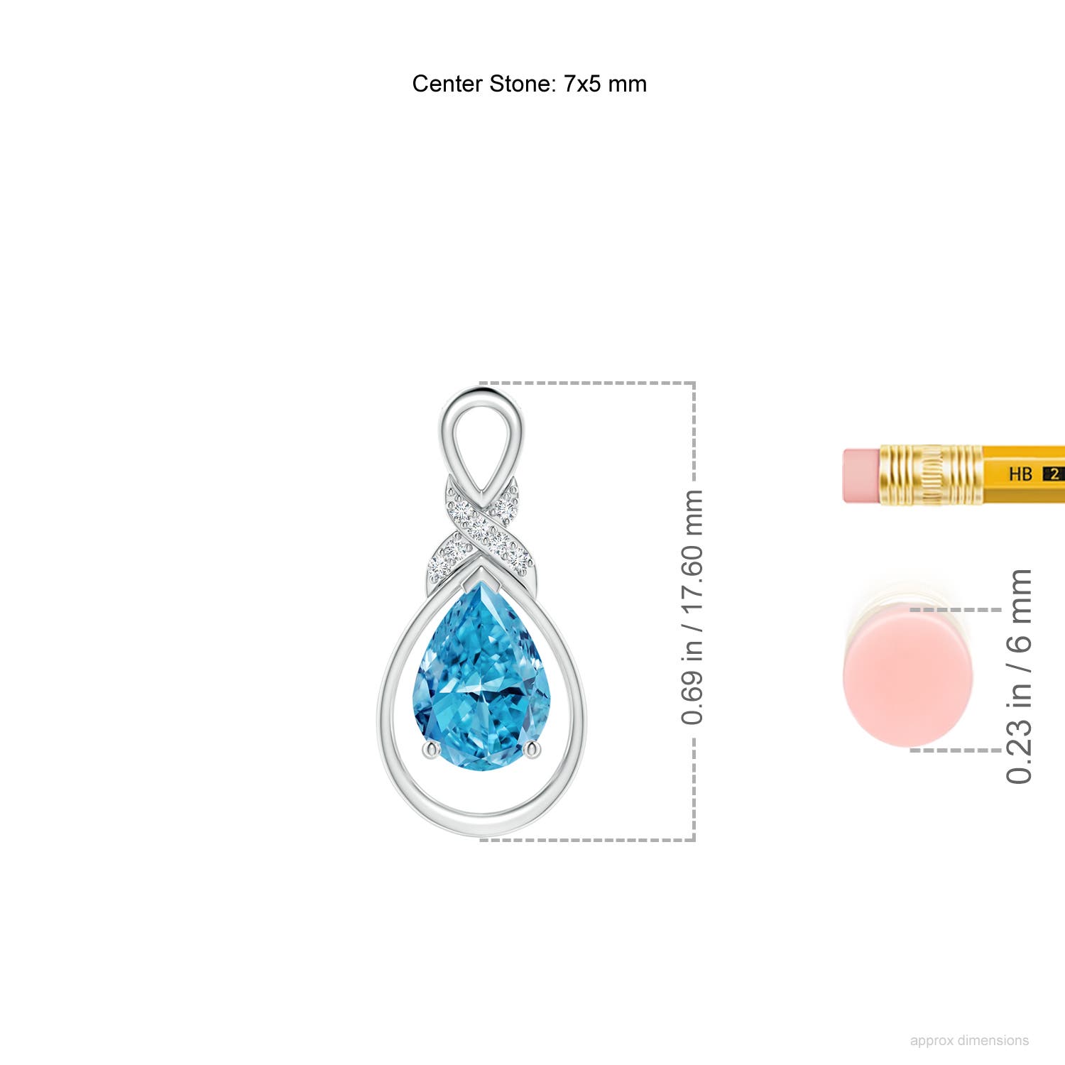 7x5mm AAAA Fancy Intense Blue Diamond Infinity Pendant with 'X' Motif in White Gold - ruler