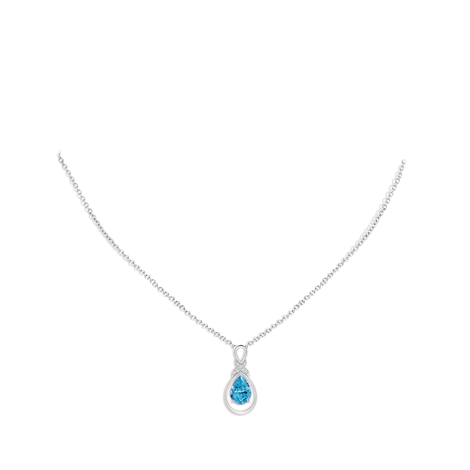 7x5mm AAAA Fancy Intense Blue Diamond Infinity Pendant with 'X' Motif in White Gold - body_neck