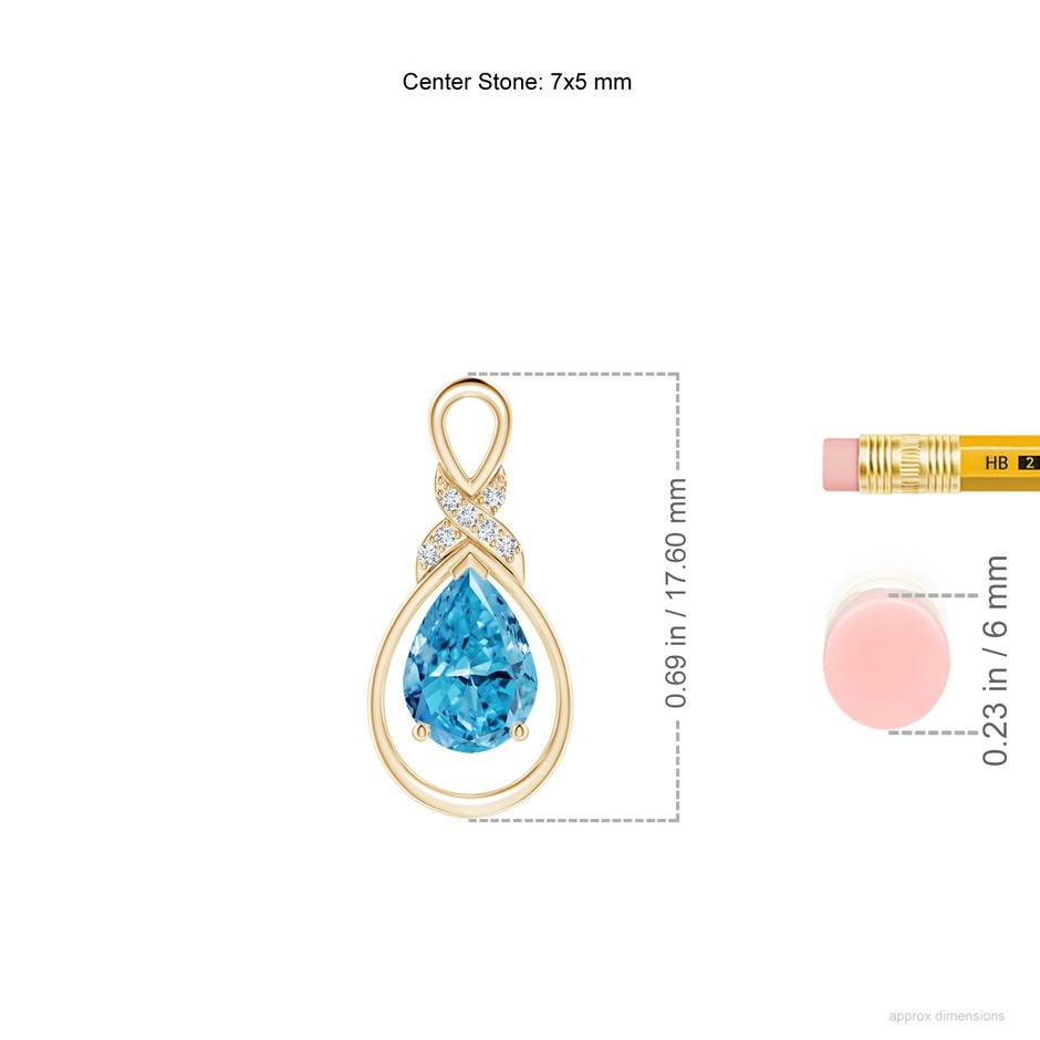 7x5mm AAAA Fancy Intense Blue Diamond Infinity Pendant with 'X' Motif in Yellow Gold ruler