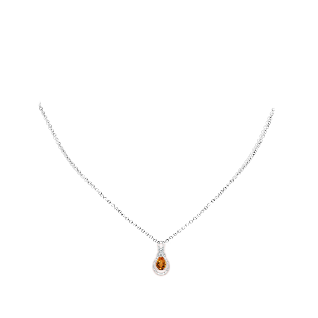 7x5mm AAA Citrine Infinity Pendant with Diamond 'X' Motif in White Gold Body-Neck