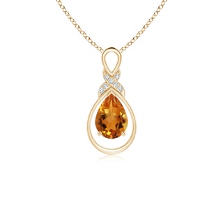 7x5mm AAA Citrine Infinity Pendant with Diamond 'X' Motif in Yellow Gold