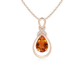 7x5mm AAAA Citrine Infinity Pendant with Diamond 'X' Motif in 9K Rose Gold