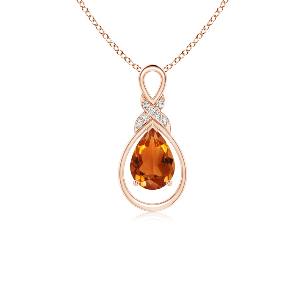 7x5mm AAAA Citrine Infinity Pendant with Diamond 'X' Motif in Rose Gold