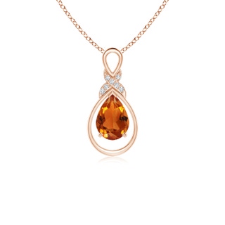 7x5mm AAAA Citrine Infinity Pendant with Diamond 'X' Motif in Rose Gold