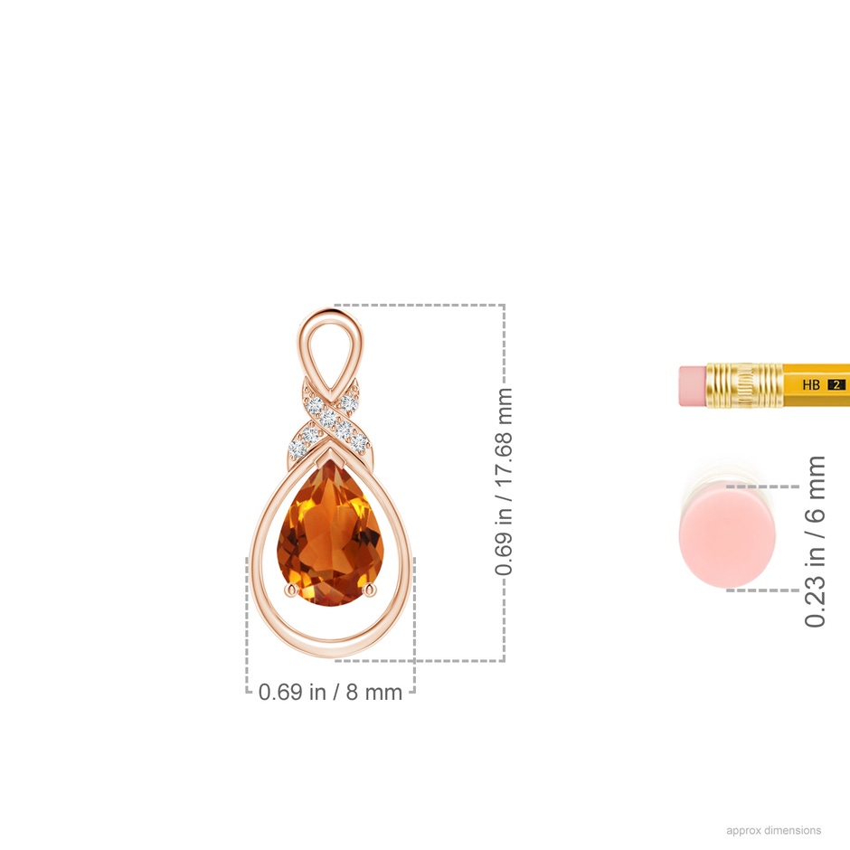 7x5mm AAAA Citrine Infinity Pendant with Diamond 'X' Motif in Rose Gold ruler