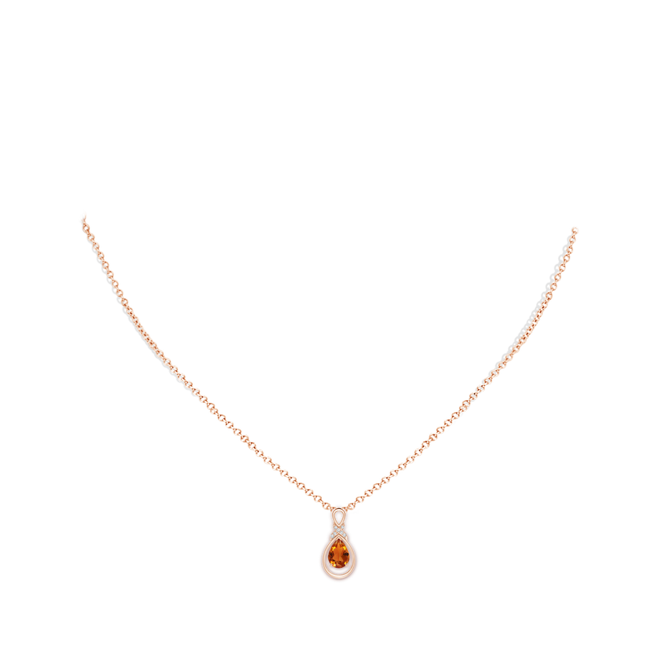 7x5mm AAAA Citrine Infinity Pendant with Diamond 'X' Motif in Rose Gold pen