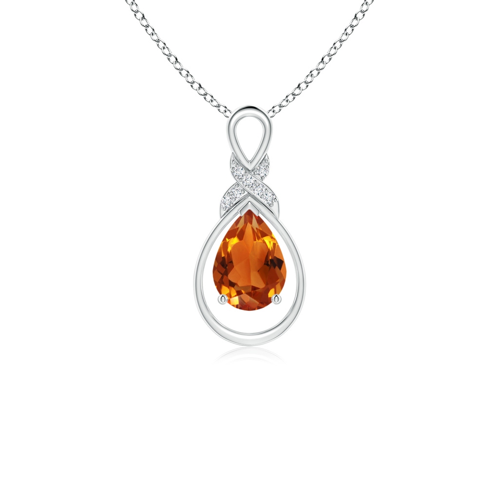 7x5mm AAAA Citrine Infinity Pendant with Diamond 'X' Motif in S999 Silver