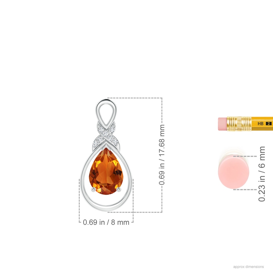 7x5mm AAAA Citrine Infinity Pendant with Diamond 'X' Motif in S999 Silver ruler