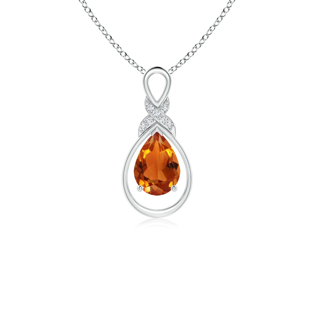 7x5mm AAAA Citrine Infinity Pendant with Diamond 'X' Motif in White Gold