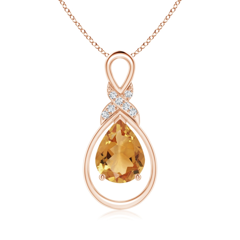 9x7mm A Citrine Infinity Pendant with Diamond 'X' Motif in 18K Rose Gold 