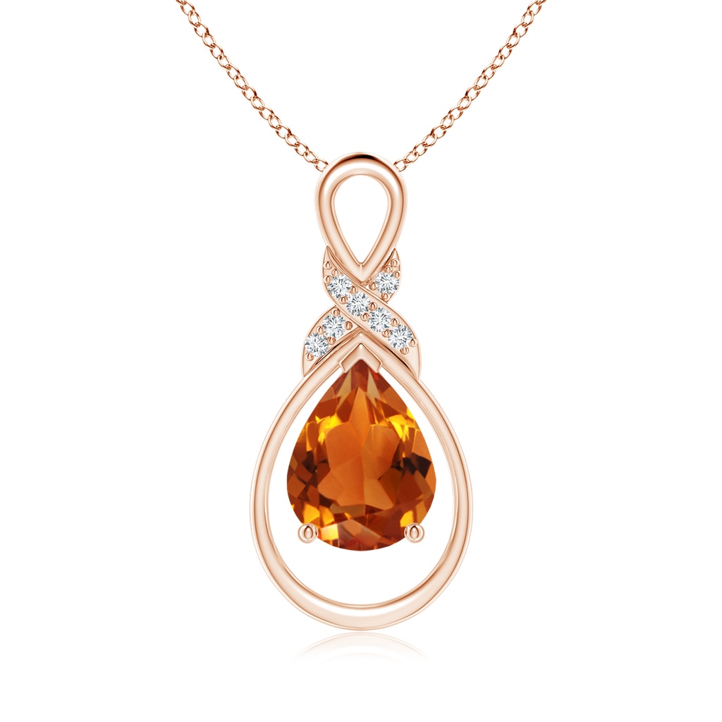 9x7mm AAAA Citrine Infinity Pendant with Diamond 'X' Motif in Rose Gold