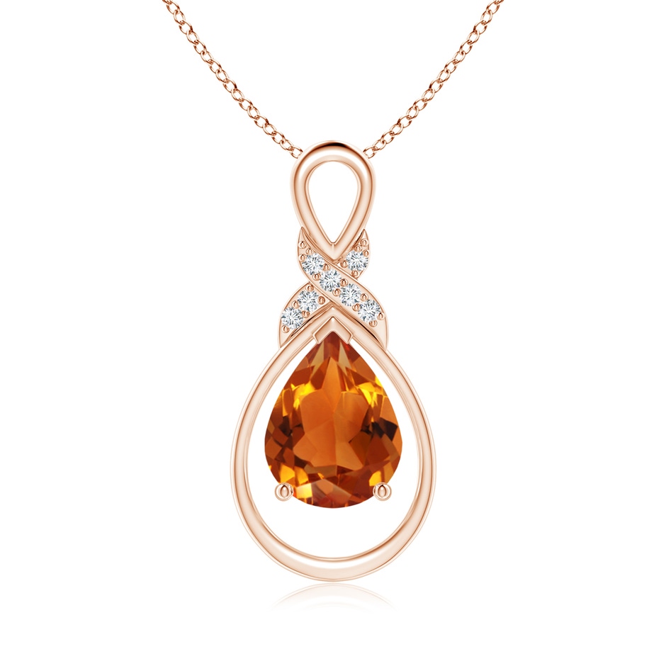 9x7mm AAAA Citrine Infinity Pendant with Diamond 'X' Motif in Rose Gold 