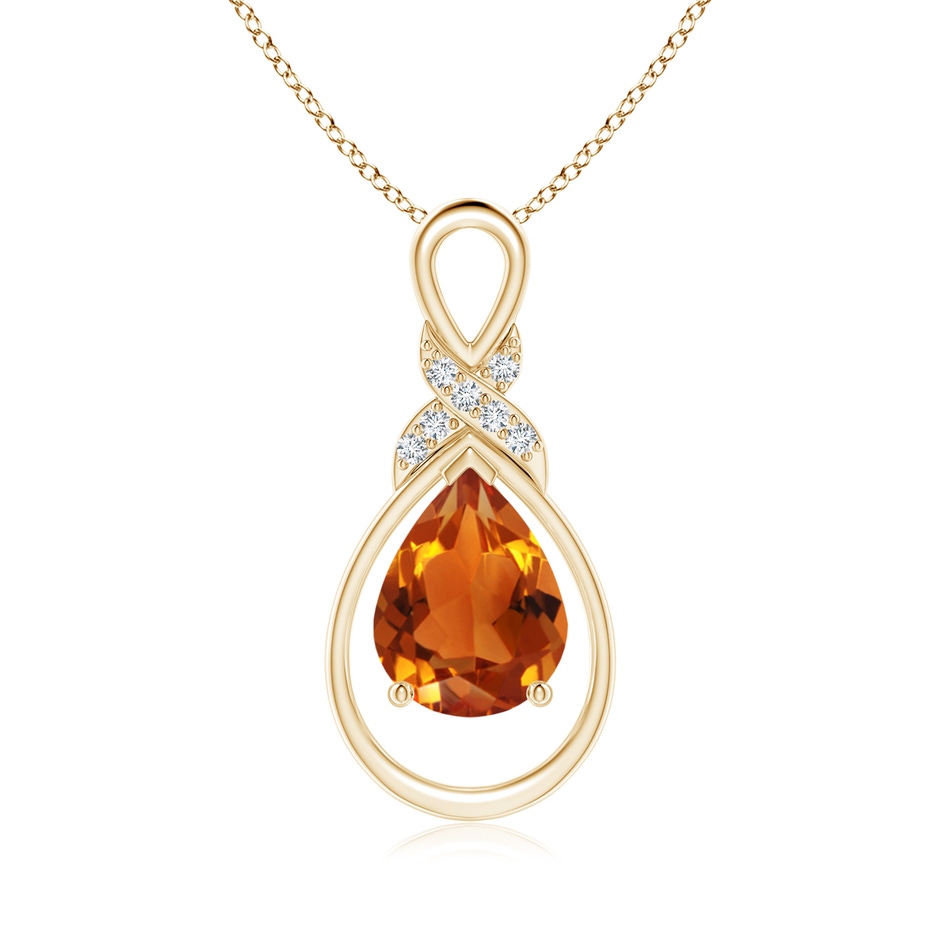 9x7mm AAAA Citrine Infinity Pendant with Diamond 'X' Motif in Yellow Gold 