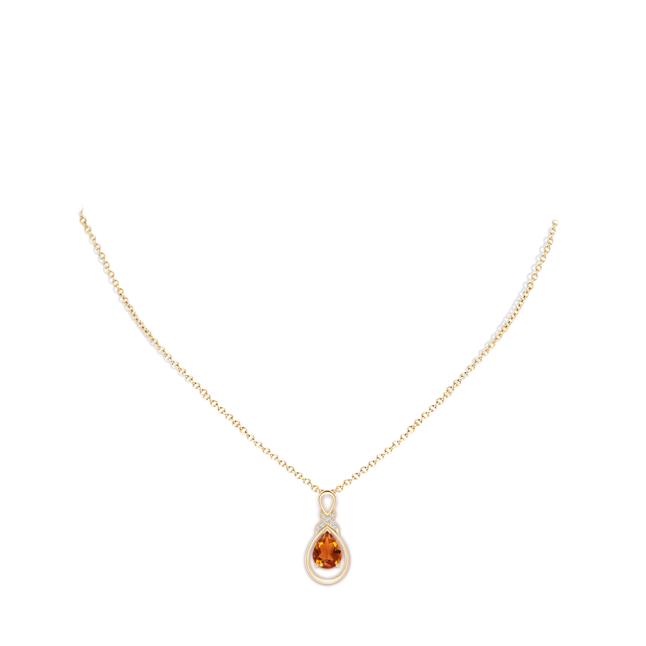 9x7mm AAAA Citrine Infinity Pendant with Diamond 'X' Motif in Yellow Gold body-neck