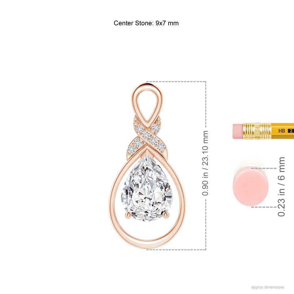 9x7mm HSI2 Diamond Infinity Pendant with X Motif in Rose Gold ruler