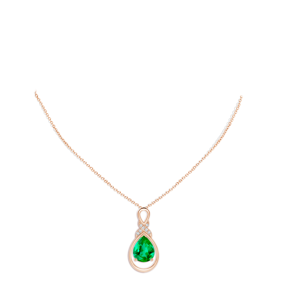 10x8mm AAA Emerald Infinity Pendant with Diamond 'X' Motif in 18K Rose Gold pen