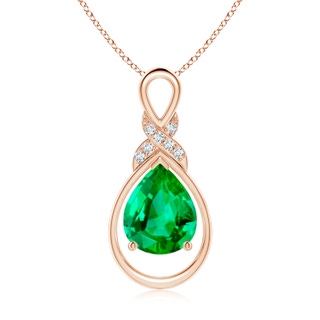 10x8mm AAA Emerald Infinity Pendant with Diamond 'X' Motif in 9K Rose Gold