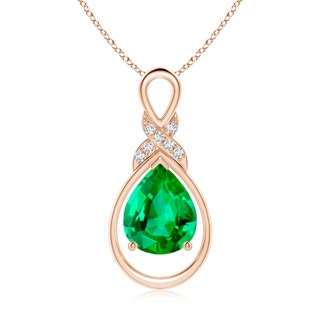 10x8mm AAA Emerald Infinity Pendant with Diamond 'X' Motif in Rose Gold