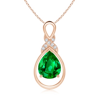 10x8mm AAAA Emerald Infinity Pendant with Diamond 'X' Motif in Rose Gold