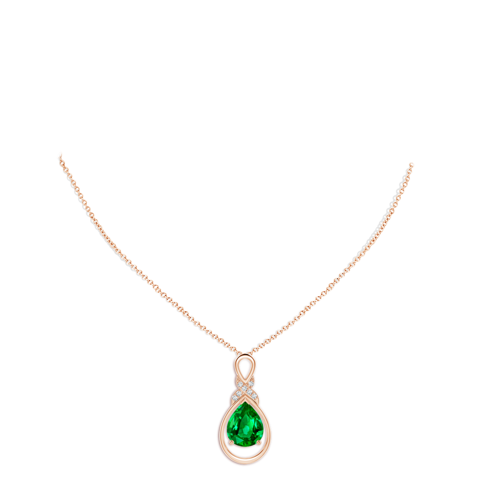 10x8mm AAAA Emerald Infinity Pendant with Diamond 'X' Motif in Rose Gold pen