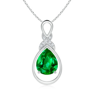 10x8mm AAAA Emerald Infinity Pendant with Diamond 'X' Motif in S999 Silver