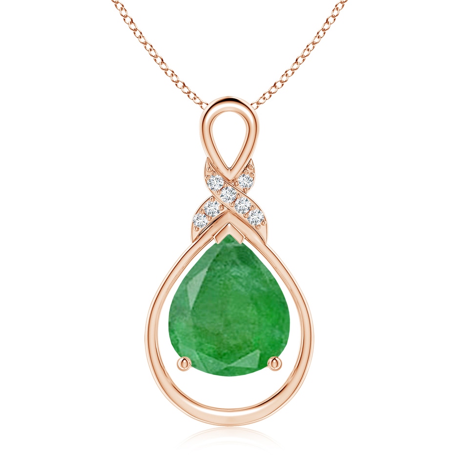 12x10mm A Emerald Infinity Pendant with Diamond 'X' Motif in 18K Rose Gold 