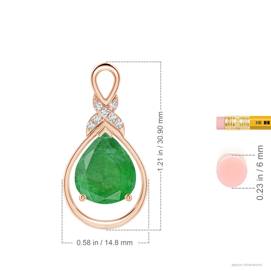 12x10mm A Emerald Infinity Pendant with Diamond 'X' Motif in 18K Rose Gold ruler