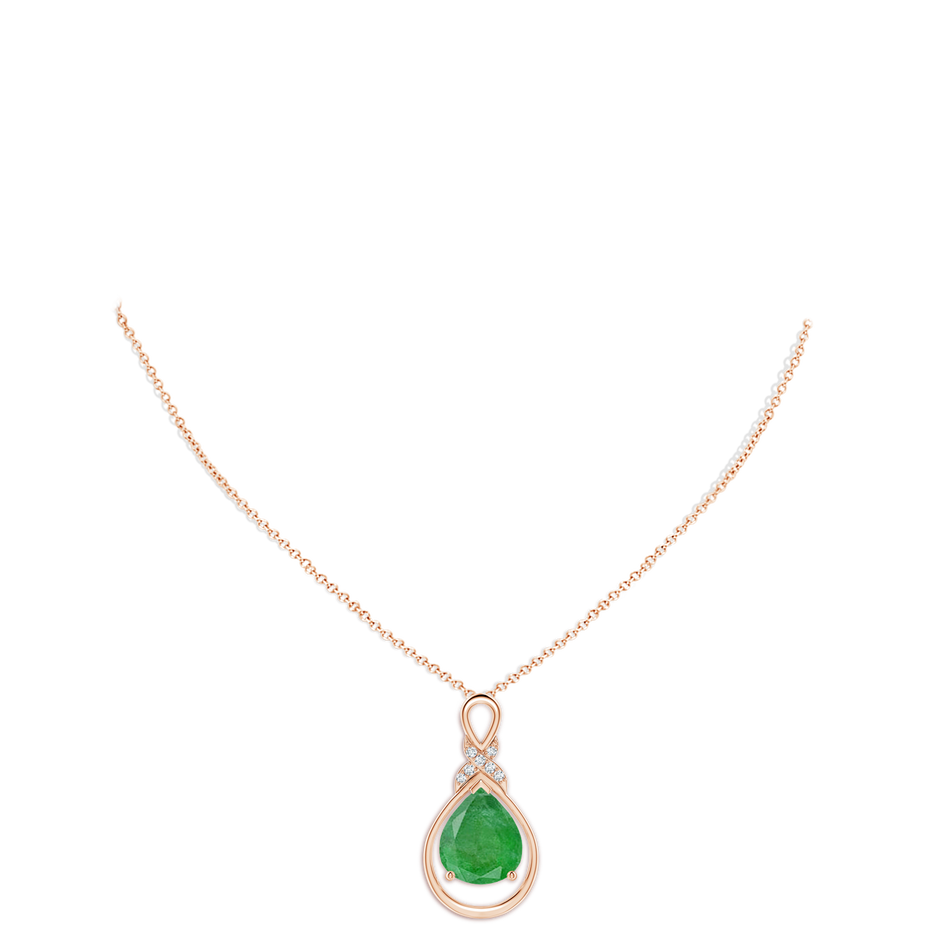 12x10mm A Emerald Infinity Pendant with Diamond 'X' Motif in Rose Gold pen