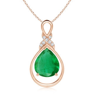 12x10mm AA Emerald Infinity Pendant with Diamond 'X' Motif in 18K Rose Gold